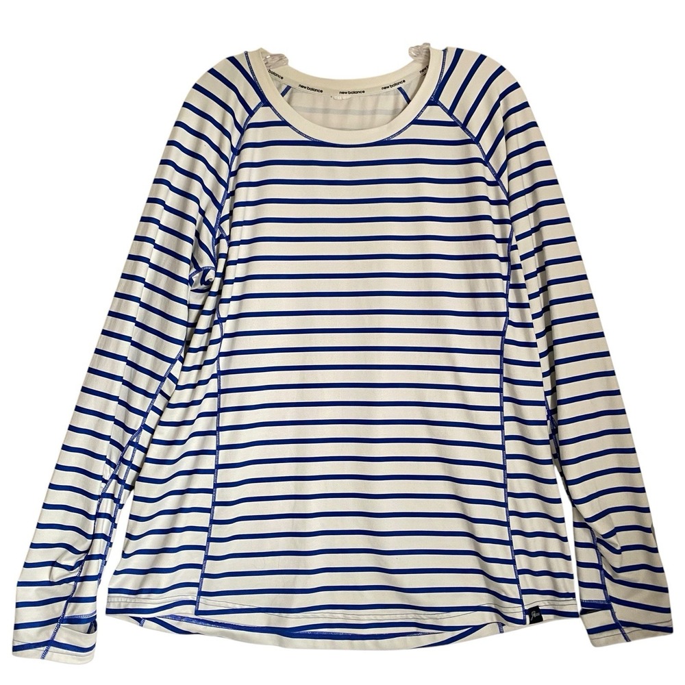 New balance & J Crew Athletic Top Women XL Striped White Long Sleeve Nautical